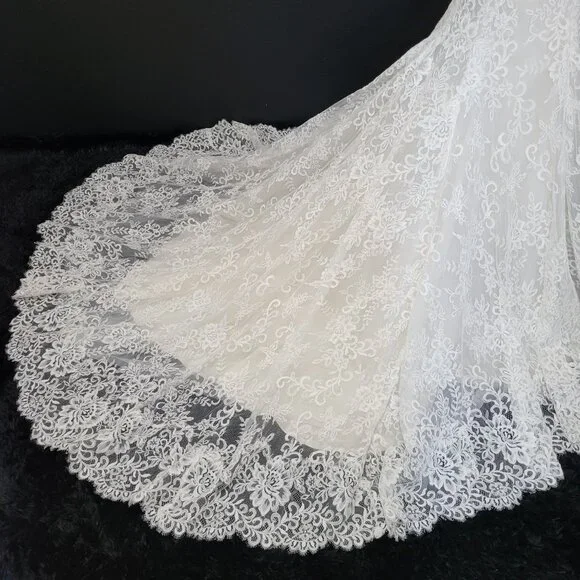 NWT~$1999~ELLA ROSA~SZ 4/6~IVORY OYSTER LACE FIT & FLARE WEDDING DRESS GOWN
